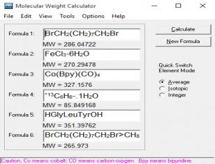 Molecular Weight Calculator main screen