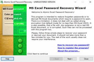 Atomic Excel Password Recovery main screen