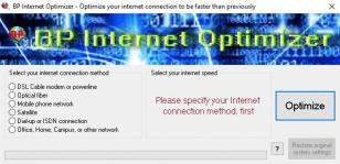 BP Internet Optimizer main screen