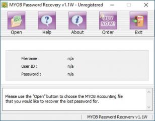 MYOB Password Recovery main screen