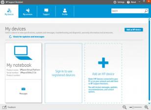 HP Support Assistant main screen