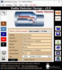 Kettle Reboiler Design main screen