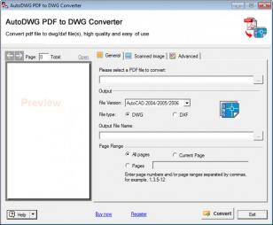 PDF to DWG Converter main screen