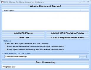 MP3 Stereo To Mono Converter main screen