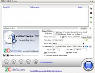 ZC DivX to DVD Creator main screen