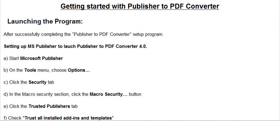 Publisher to PDF Converter main screen