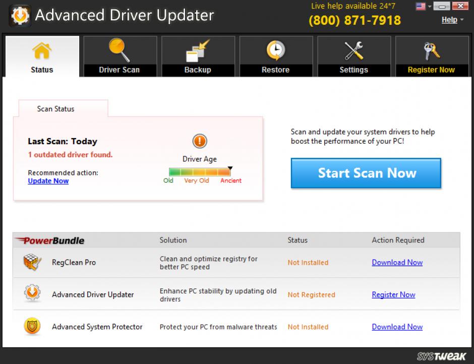 Advanced Driver Updater main screen