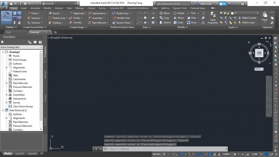 Autodesk Civil 3D 2018 main screen