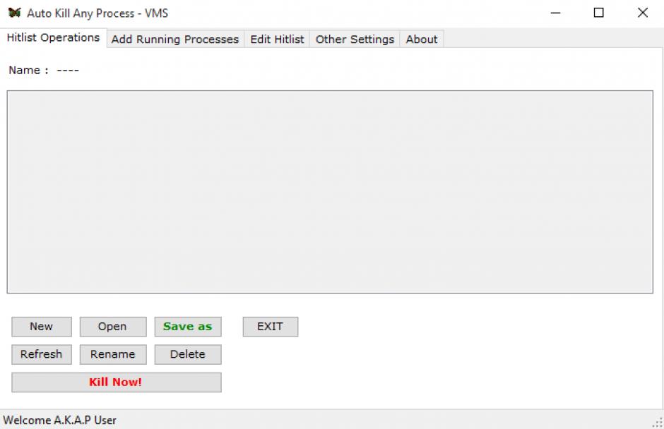 Auto Kill Any Process main screen