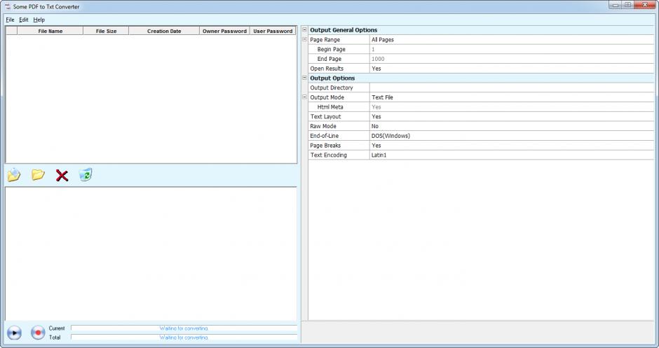 Some PDF to Txt Converter main screen