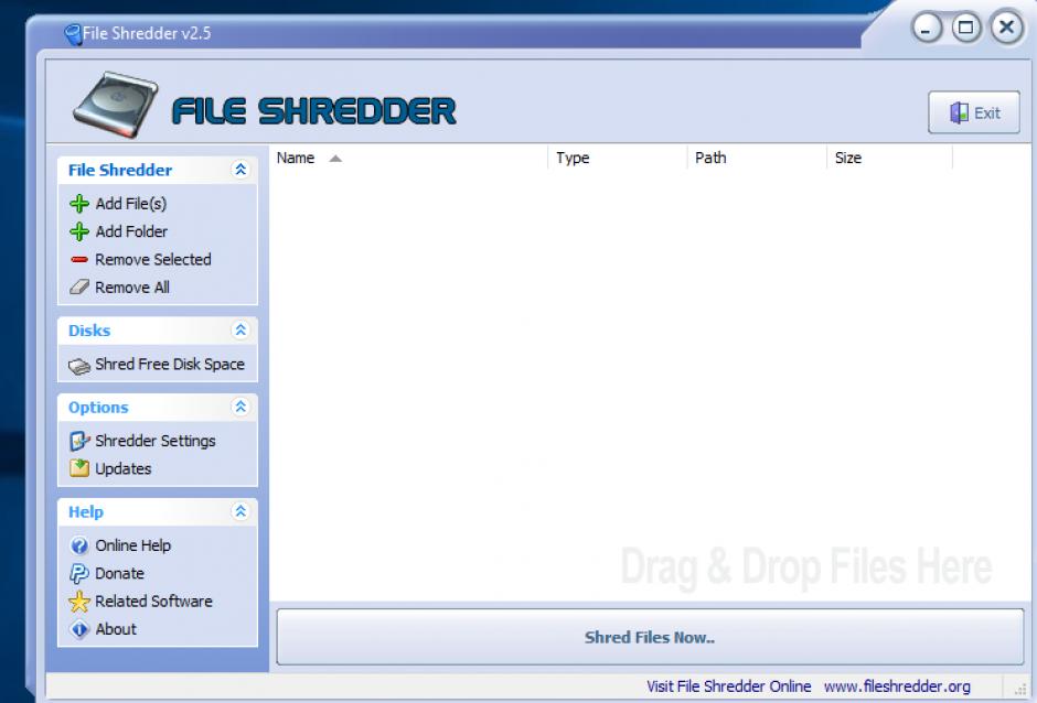 File Shredder main screen