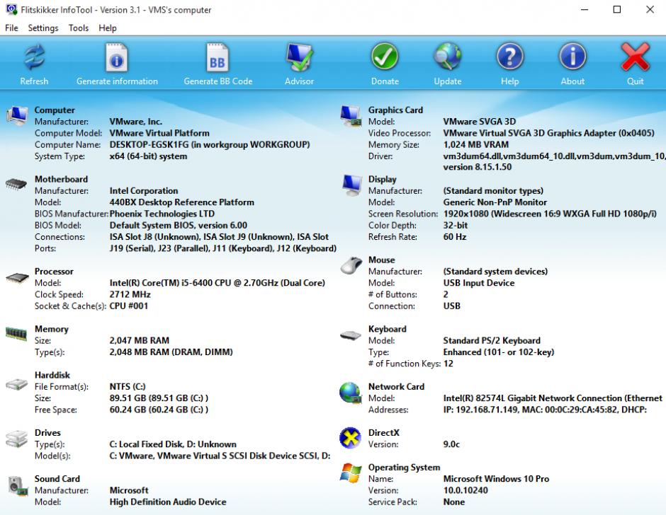 screenshot of program