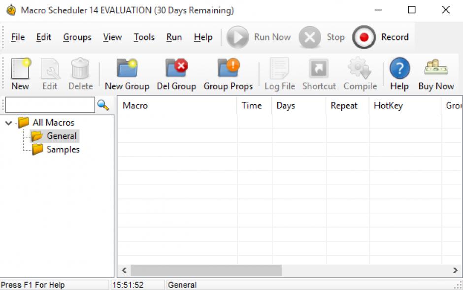Macro Scheduler main screen