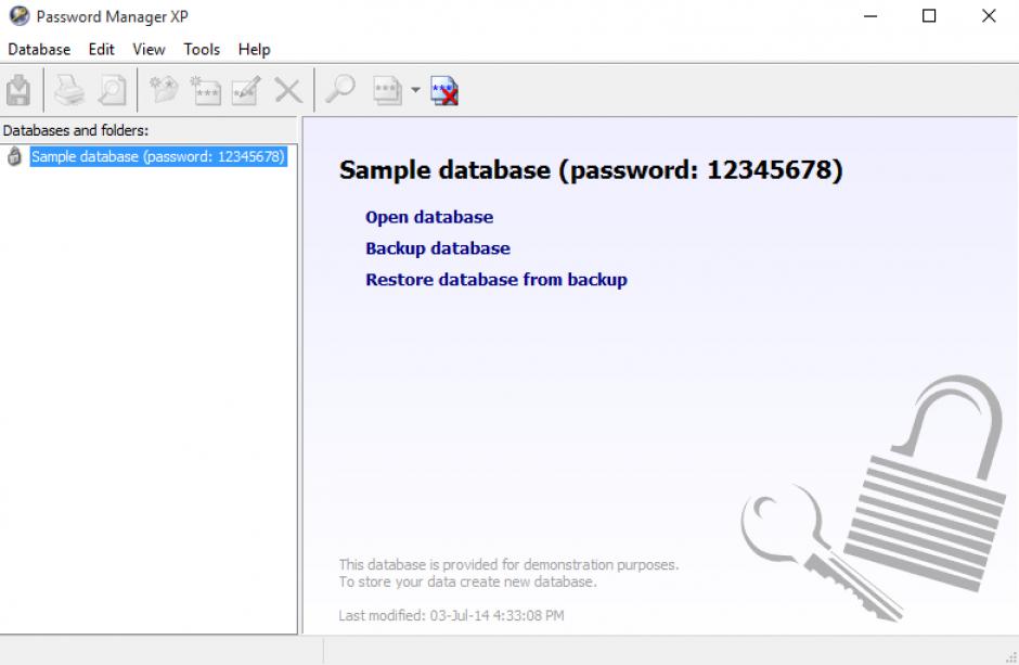 Password Manager XP main screen