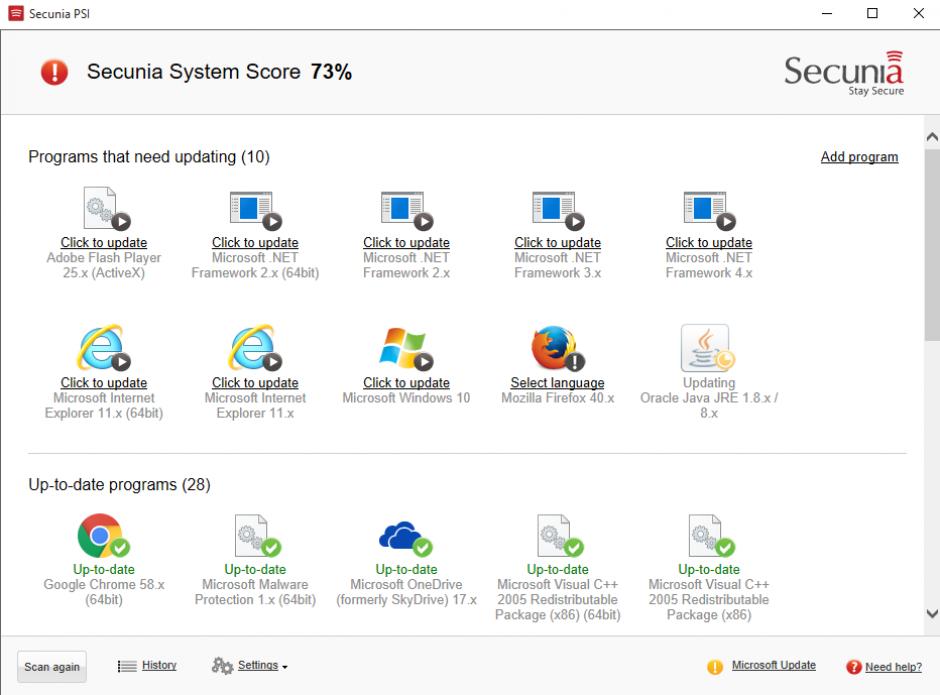 Secunia PSI main screen