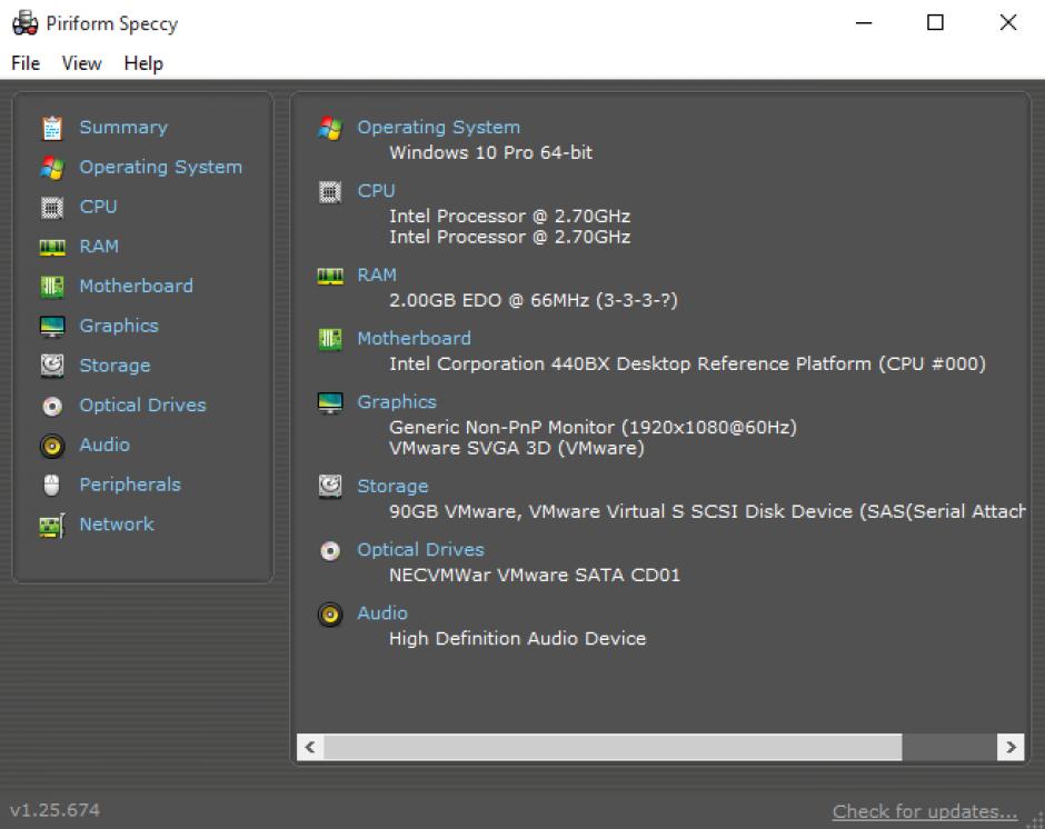 Speccy main screen