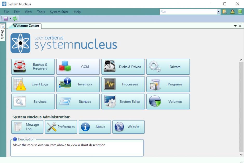 System Nucleus main screen