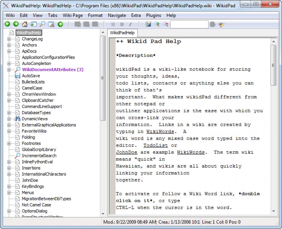 WikidPad main screen