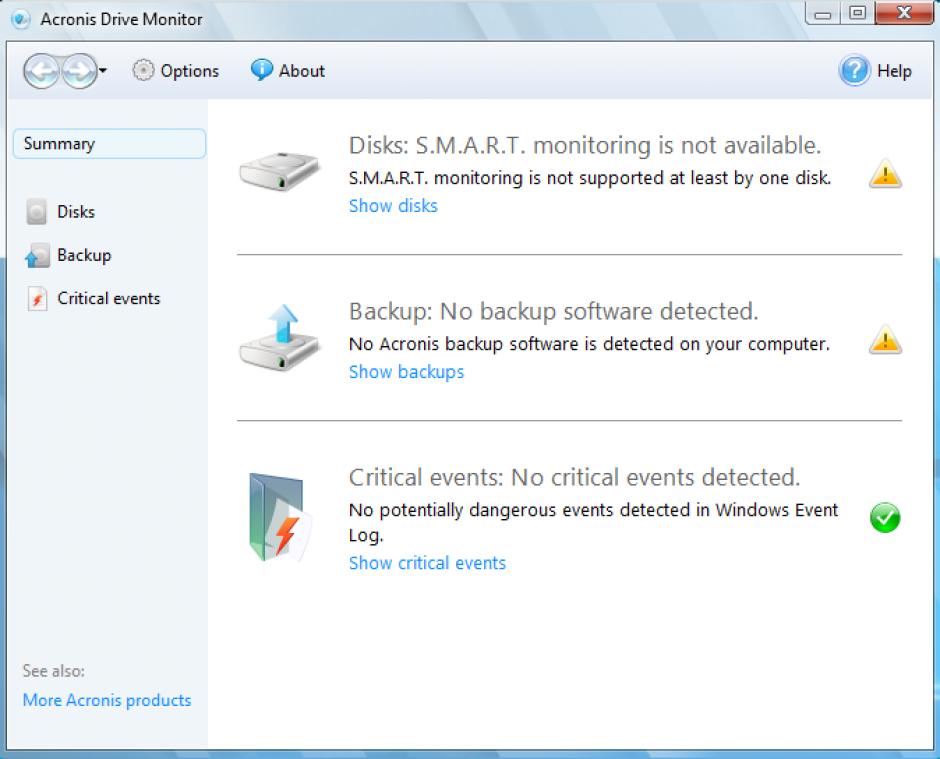 Acronis Drive Monitor main screen