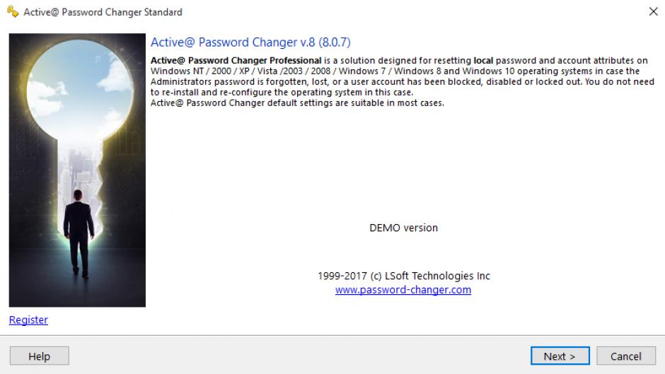 Active Password Changer main screen