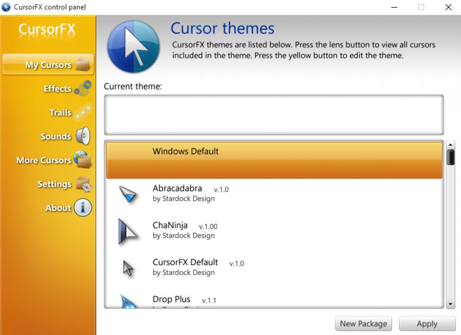 CursorFX main screen