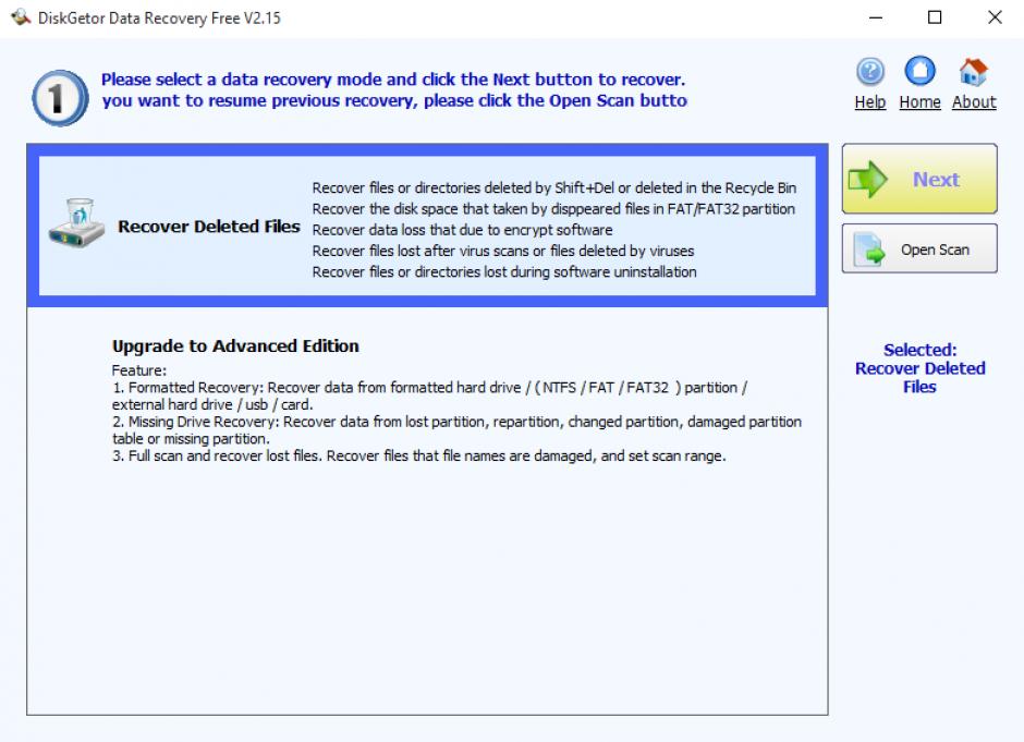 DiskGetor Data Recovery Free main screen