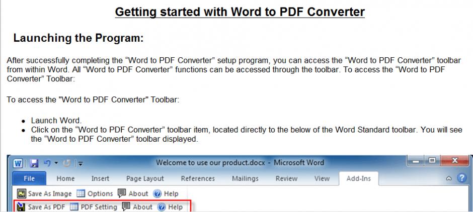 Word to PDF Converter main screen