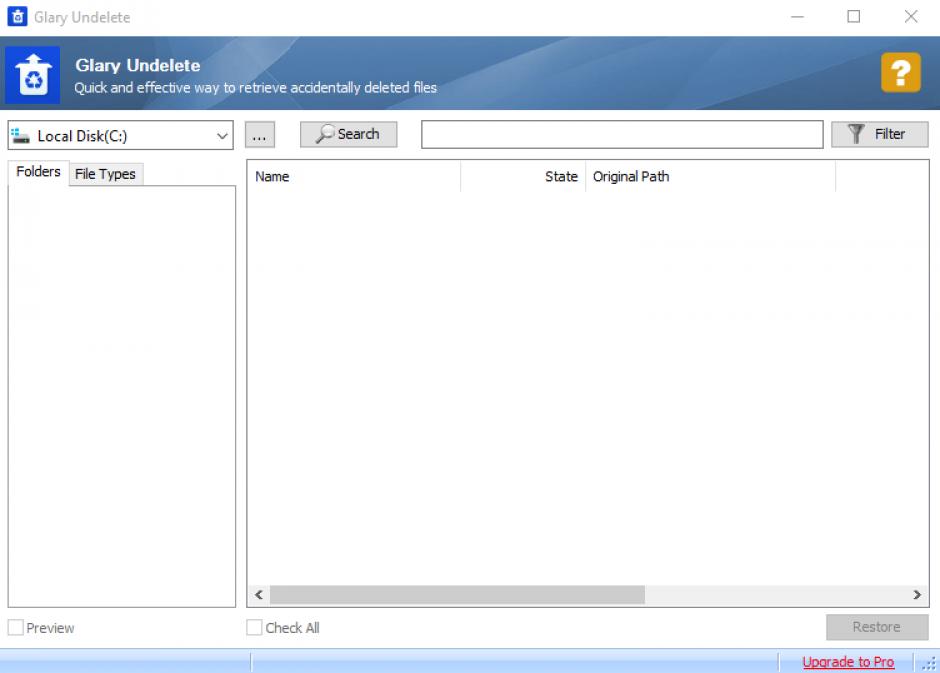 Glary Undelete main screen