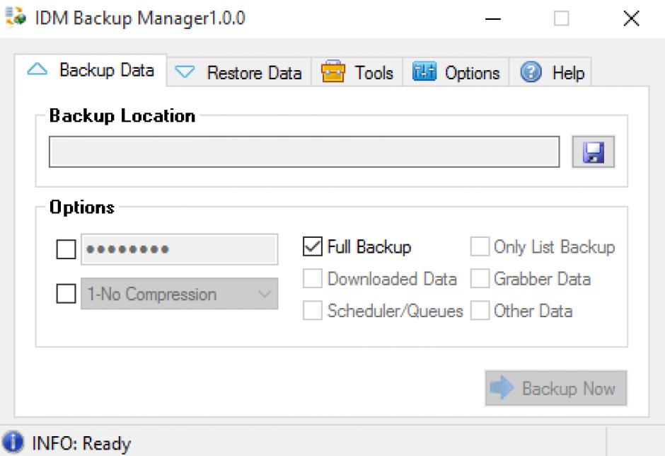 IDM Backup Manager main screen