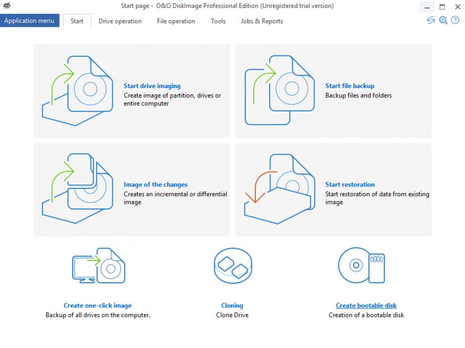 O&O DiskImage Professional main screen