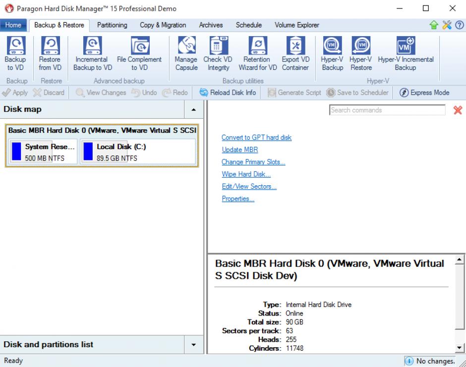 Paragon Hard Disk Manager Professional main screen