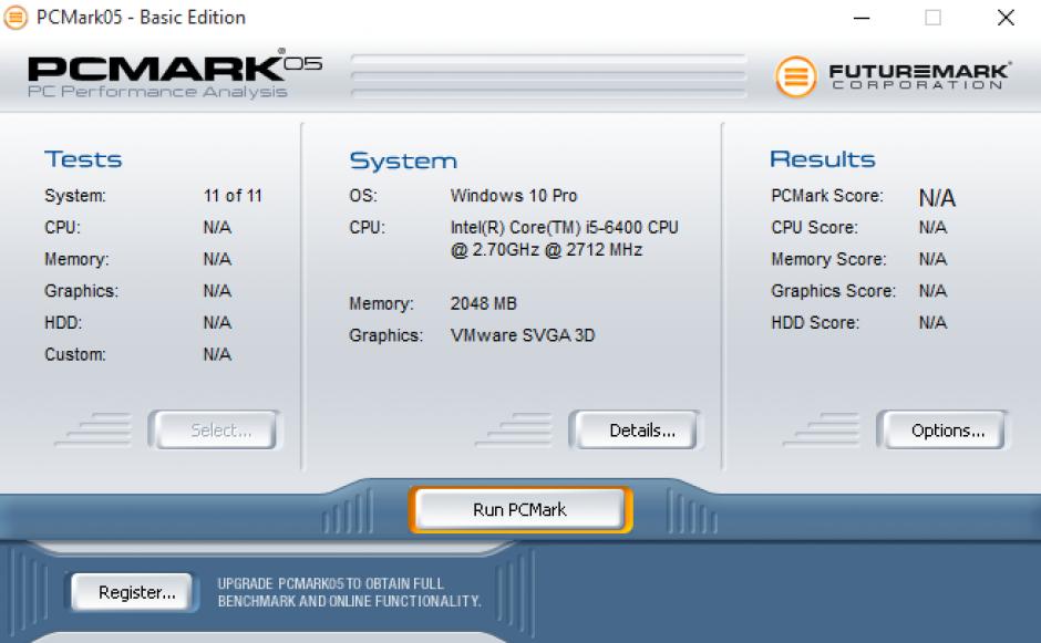 PCMark05 main screen