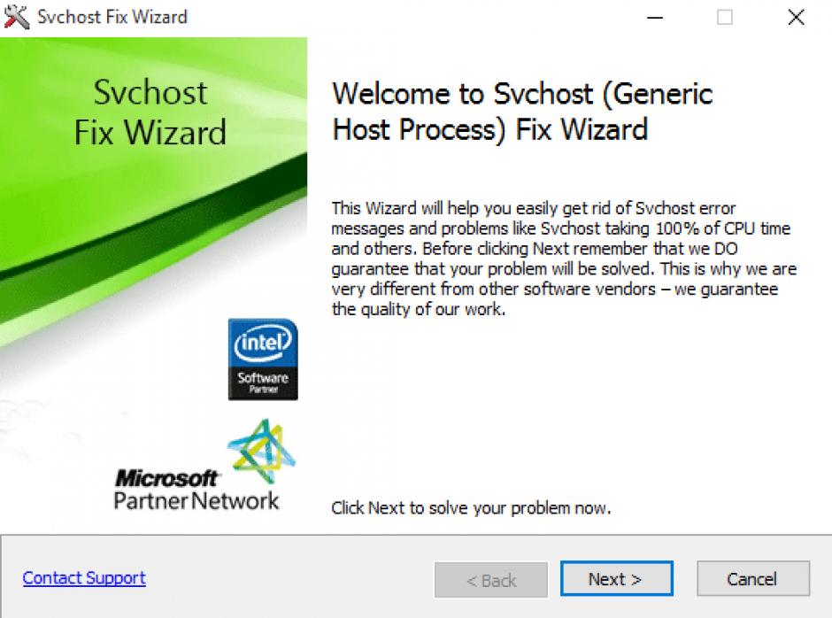 Svchost Fix Wizard main screen