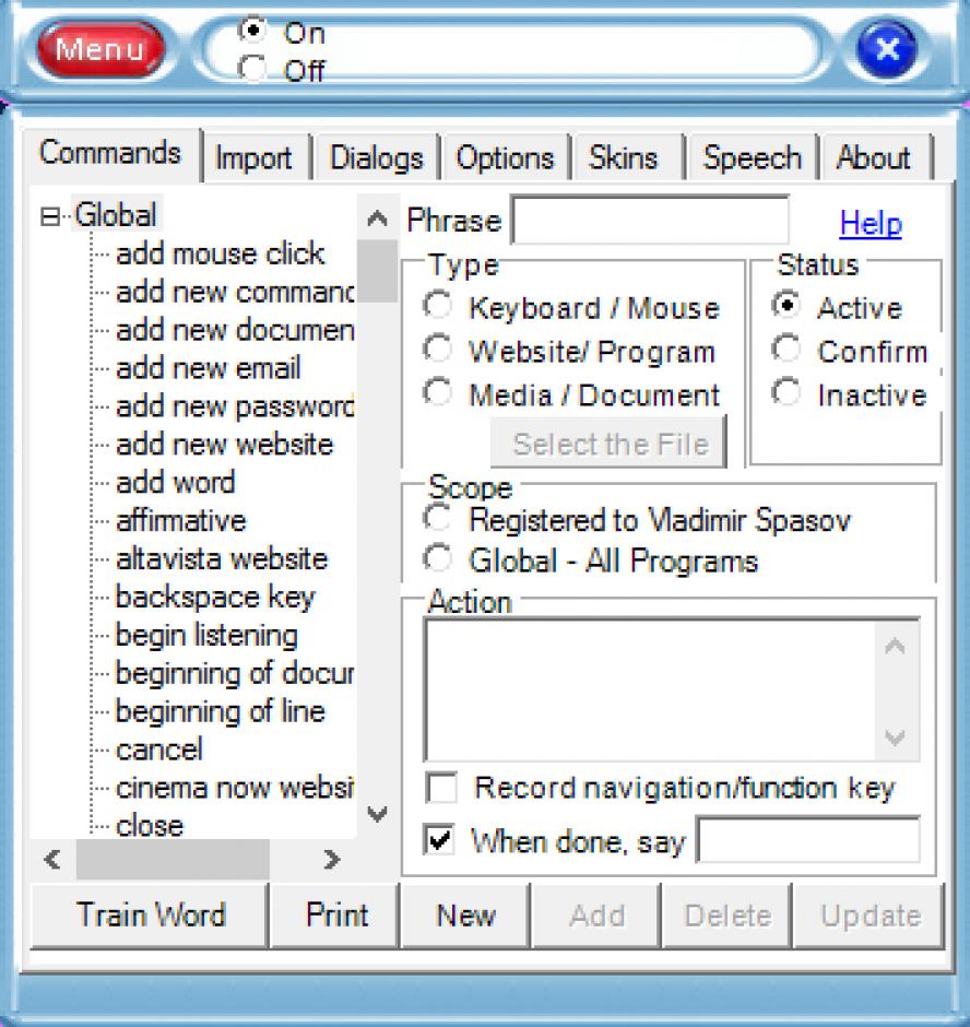 Voice and Speech Recognition Software main screen