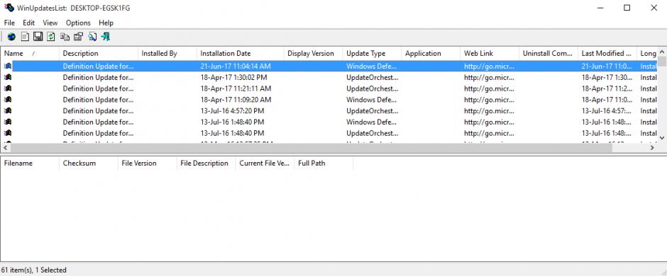 WinUpdatesList main screen