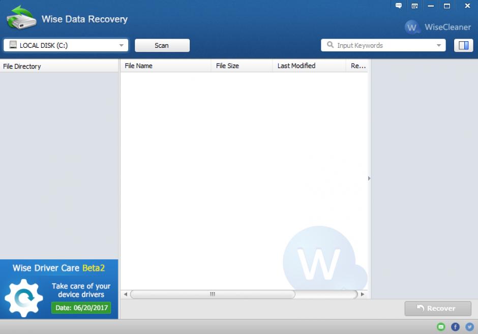 Wise Data Recovery main screen