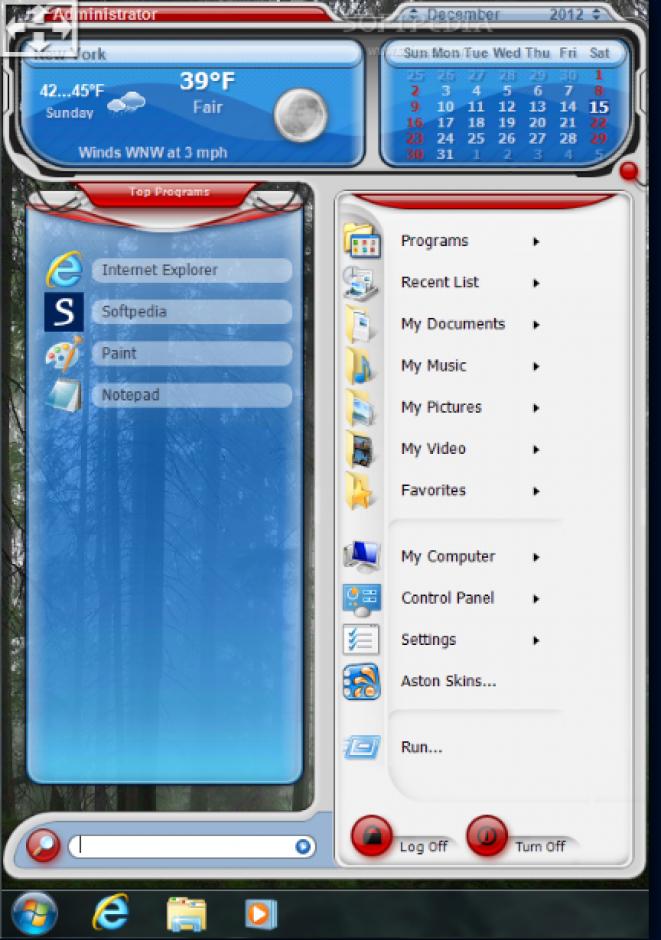 Aston Menu main screen