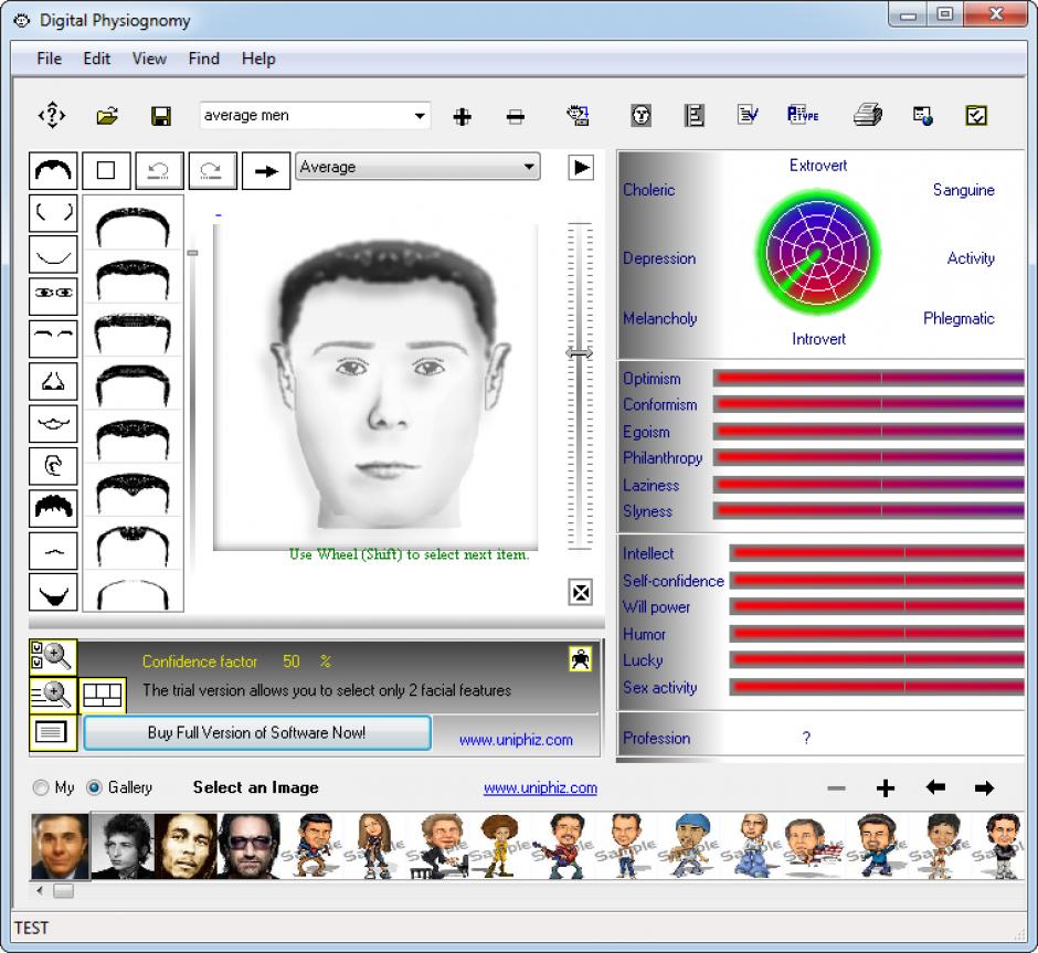 Digital Physiognomy main screen