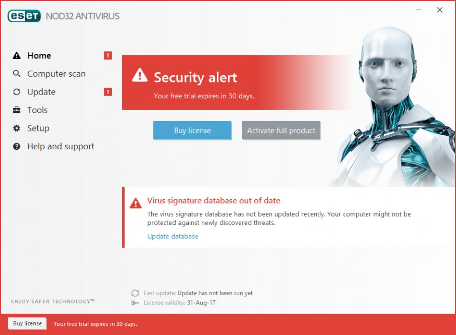 ESET NOD32 Antivirus main screen