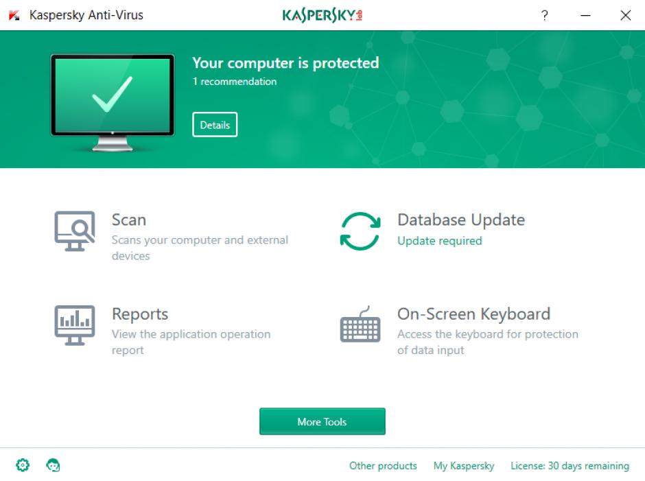 Kaspersky Anti-Virus main screen