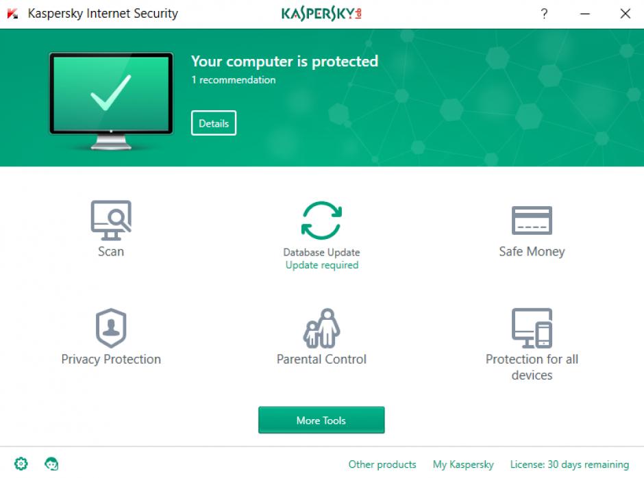 Kaspersky Internet Security main screen