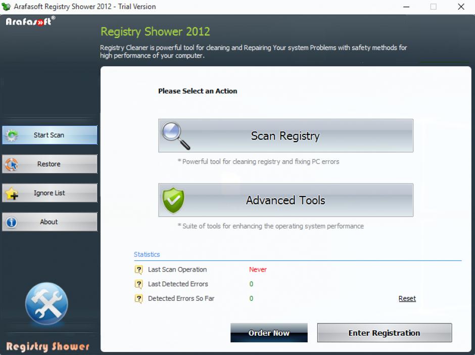 Registry Shower 2012 main screen