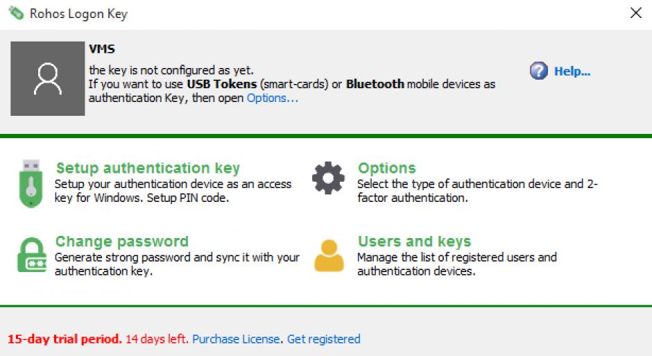 Rohos Logon Key main screen