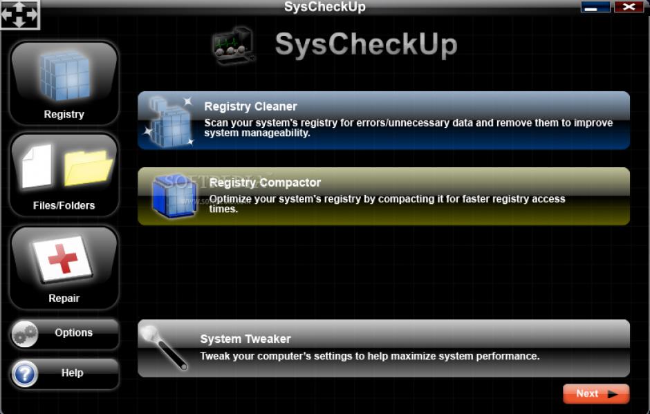 SysCheckUp main screen