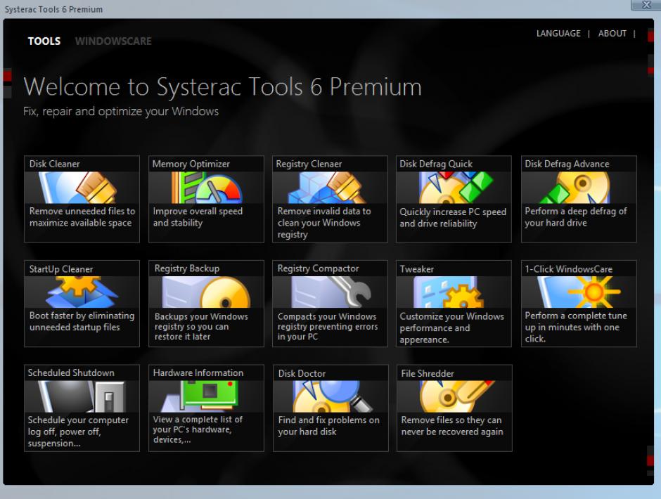 Systerac Tools Premium main screen