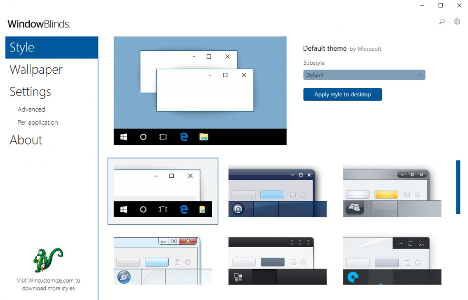 WindowsBlinds main screen