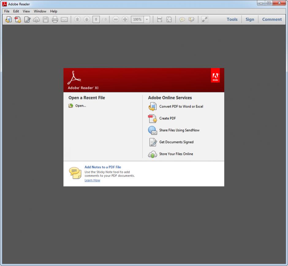 Adobe Reader XI main screen