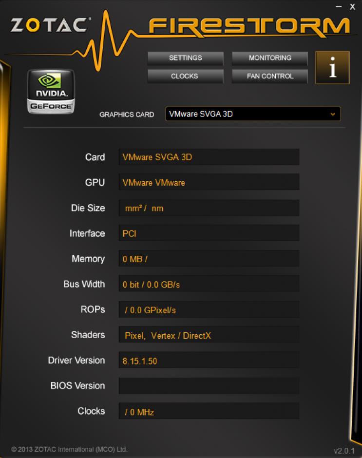 ZOTAC FireStorm main screen