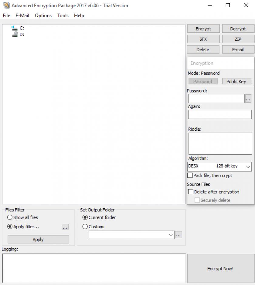 Advanced Encryption Package 2017 main screen