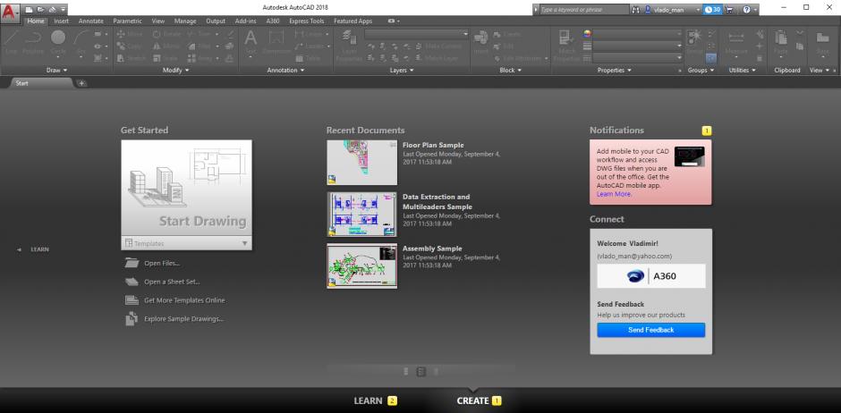 Autodesk AutoCAD 2018 main screen